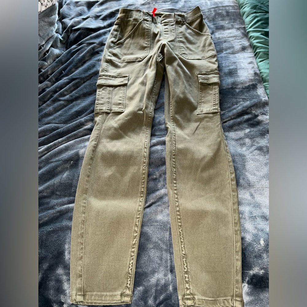 Spanx Stretch Twill Ankle Cargo Pants Green Sz S